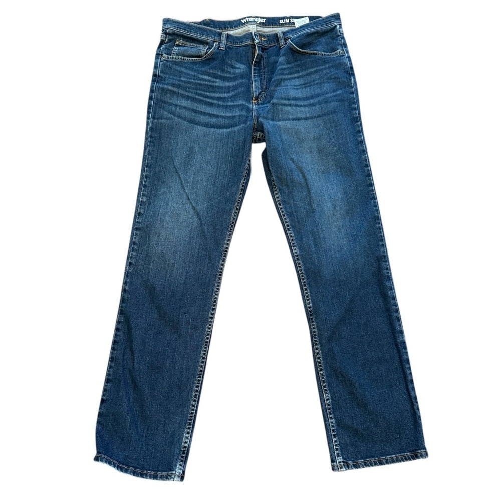 Wrangler Men's Blue Denim Jeans Straight Regular Fit Cotton Button Zip 38X34